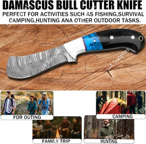 Cuchillo de caza y camping estilo western de acero de Damasco de grado industrial, hoja completa, afilado a rasera, 58 HRC, tipo Bull Cutter, mango de resina, OEM/ODM - Product Image 4