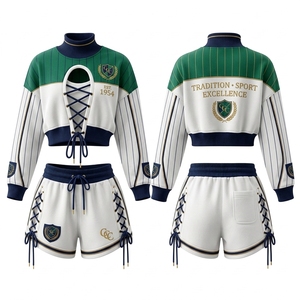 Conjunto Deportivo Personalizado para Mujer, Estilo Racing, Ligero, con Cierre de Cordones, Sudadera Corta y Pantalones Cortos, Estampado de Verano, Ropa Deportiva para Equipo - Product Image 1