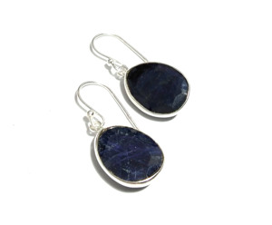 Natural Blue Sapphire Gemstone Earrings 925 Sterling <b>Silver</b> Oval Dangle Ear <b>Wire</b> Bohemian Style Women Handmade Third Party Fine - Product Image 5