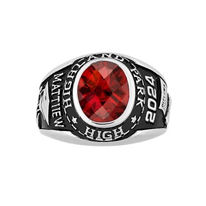 Men's Sterling <b>Silver</b> Classic Oval Checkerboard Birthstone Class <b>Ring</b>, Personalized, High School or College <b>Ring</b> - Product Image 2