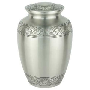 Silver Cremation <b>Urn</b> for Adult 200 Cubic Inch European Style Durable Engraved Leaf Design Funeral <b>Urn</b> <b>Large</b> Brass <b>Urn</b> - Product Image 1
