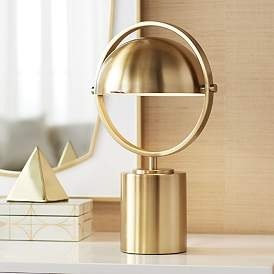 Orbit Dome Metal <b>Table</b> Lamp Mid Century Modern <b>Gold</b> Finish Sculptural Design Luxury <b>Bedside</b> Accent Lighting - Product Image 2