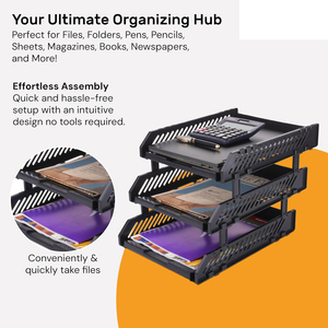3 Tier Foldable Adjustable Modern <b>Simple</b> DIY Assembly Black Water Resistant Document Tray ABS Plastic Tabletop <b>Desk</b> Office - Product Image 4