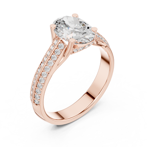 Anillo de Acero Inoxidable Art Deco con Moissanita Ovalada de 2 Quilates, con Doble Hilera de Pavé y Banda Plateada Chapada en Oro de 14K - Product Image 3