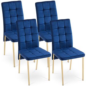Juego de 4 Sillas de Comedor Nórdicas Modernas, Respaldo Alto de Terciopelo Azul Oscuro con Patas Doradas - Product Image 1
