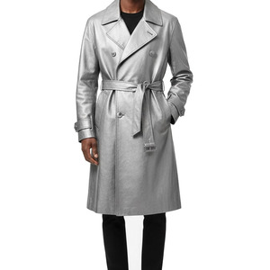 Manteau trench en cuir sur mesure pour homme, respirant, écologique, longueur standard, confortable, vêtements de mode, couleurs personnalisées - Product Image 1