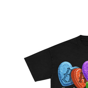 T-shirt à manches courtes surdimensionné pour homme avec imprimé cœur et logo frontal, col roulé formel, 100 % coton tricoté - Product Image 3