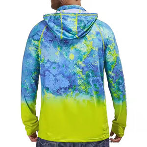 Chemise de performance à manches longues à capuche pour homme, imprimée par sublimation, séchage rapide, bleu vert tie-dye, tenue décontractée d'été - Product Image 5