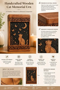 Personalized Eco-Friendly Durable Wooden <b>Cat</b> Memorial <b>Urn</b> Moon Butterfly Engraved Pet Loss Keepsake Ashes <b>Urn</b> 200-220 Cubic Inch - Product Image 6