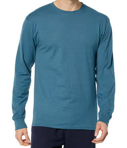 Camiseta de manga larga azul marino para hombre, diseño liso, algodón transpirable, logotipo personalizado, ropa casual, suministro al por mayor, para todas las temporadas. - Product Image 5