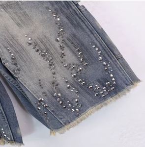 Fire Diamond Denim Shorts Vintage Rhinestone Graphic Short Jeans Men Streetwear Harajuku Hip Hop Shorts - Product Image 2