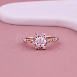 Anillo de Compromiso con Halo de Diamantes Cultivados en Laboratorio, 1.0 Quilates, Oro Sólido de 10K, 14K, 18K, Anillos de Boda y Aniversario, Proveedor de Fábrica India - Product Image 1