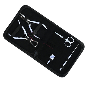 Kit de Herramientas para Extensiones de Cabello Blanco de Salón: Alicates para Microperlas, Alicates de Crimpado y Extracción, Tijeras de Corte, Separador de Dedos - Product Image 1