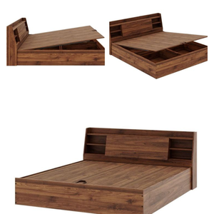 <b>Space</b> <b>Saving</b> Teak Wood Platform <b>Bed</b> with Hidden Storage and Open Shelving - Product Image 2