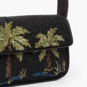 Pochette de soirée de luxe personnalisée pour femme, faite à la main, noire, brodée, avec perles et motif palmier, portable, pour l'été, les fêtes et les mariages - Product Image 2