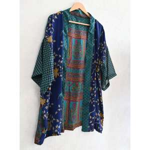Kimono de Seda India para Mujer, Hecho a Mano, Corto, Estampado, Ropa de Dormir, Bata para Estar en Casa - Product Image 2