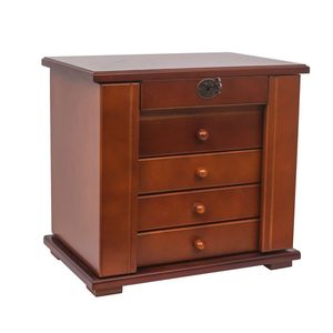 Portagioie Artigianale in Legno a 5 Strati, Stile Personalizzato con 4 Cassetti, Scatola Portaoggetti Marrone Stampata - Product Image 1