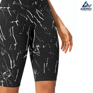High-Waisted Yoga Shorts Marble Print Compression Workout, Quick-Dry Stretchy <b>Tummy</b> <b>Control</b> Fitness Wear Ladies Shorts - Product Image 5
