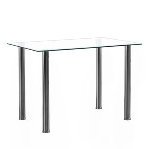 Mesa de Comedor Rectangular de Acero Inoxidable 65542081 con Vidrio Transparente y 4 Asientos, Patas Cilíndricas Simples, Tamaño 110x70x75cm - Product Image 1