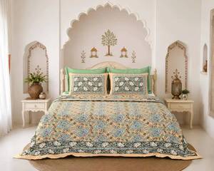 Juego de Sábanas de Algodón King Size con Estampado Floral Blanco, Juego de Ropa de Cama con Fundas de Almohada, Hecho a Mano en Jaipur, Estilo Boho Indio para Dormitorio - Product Image 4