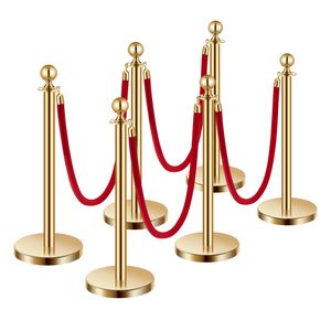 Set di 6 Pali in Acciaio Inox con Corde in Velluto, 4 Pali Rossi in Velluto, Barriere per Controllo Folla, Pali a G per Attrezzature Fiere - Product Image 5