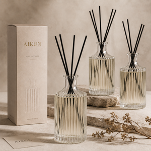 น้ำหอมปรับอากาศ AIKUN รุ่น Luxury Clear Ribbed Filled Glass กลิ่นหอมสำหรับตกแต่งบ้าน พร้อมก้านไม้หอม เหมาะสำหรับล็อบบี้โรงแรม ห้องสปา และรับผลิตแบรนด์ส่วนตัว - Product Image 1