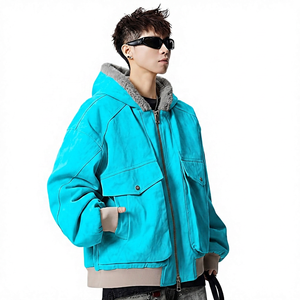 Men's Winter Coated Hooded <b>Jacket</b> Canvas <b>Fleece</b> <b>Lining</b> Zipper Casual Loose Fit Windproof Thick Solid Color Pattern Front - Product Image 3