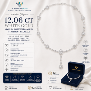 Elegant 12.06 Carat Oval Lab Grown Diamond <b>Necklace</b> in 14K White Gold | Fancy Cut Multi-Shape Diamond <b>Statement</b> Pendant - Product Image 1