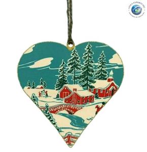Ornement de Noël en forme de cœur, impression numérique Père Noël, artisanat de style traditionnel, décoration vintage à suspendre à l'arbre - Product Image 4