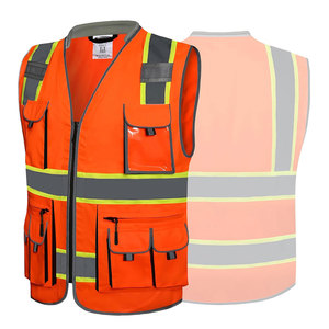 Gilet de sécurité orange haute visibilité avec bandes réfléchissantes et plusieurs poches, vêtements de travail unisexes, gilet de protection - Product Image 3