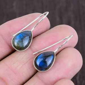 Boucles d'oreilles en labradorite bleue, argent sterling 925, forme poire, faites à la main, bijoux en pierres précieuses, cadeau de luxe - Product Image 4