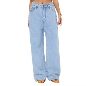 Jeans de Pierna Ancha de Cintura Alta Azul Claro para Mujer con Bolsillos - Product Image 1
