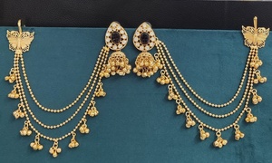 Boucles d'oreilles Earchain de qualité supérieure, Jhumka traditionnelles, parfaites pour les soirées, les occasions festives, design magnifique, légères - Product Image 2