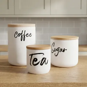 Juego de Recipientes de Cocina de Hierro con Tapas de Bambú, 3 Piezas, para Almacenar Café, Té y Azúcar - Product Image 3