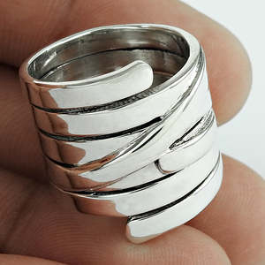 925 Solid Sterling Silver Handmade Bohemian Jewelry Modern Geometric Cocktail <b>Ring</b> With <b>Plain</b> Design Wholesale Price Jewelry - Product Image 2