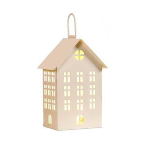 Lanterne à bougie en métal blanc avec poignée suspendue – Porte-bougie chauffe-plat et porte-bougie votif style cabane nordique pour Noël, les fêtes et la maison - Product Image 6
