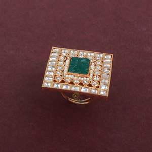 Shriya Green Carved Stone Polki Designer Ring-Casual Festive Gemstone Inlay Zircon Jewelry - Product Image 2