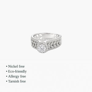 Bague de fiançailles Jaura Jewels en argent sterling 925 avec zircon cubique blanc taille brillant et sertissage pavé, style antique tendance, bijoux fins pour femme - Product Image 2