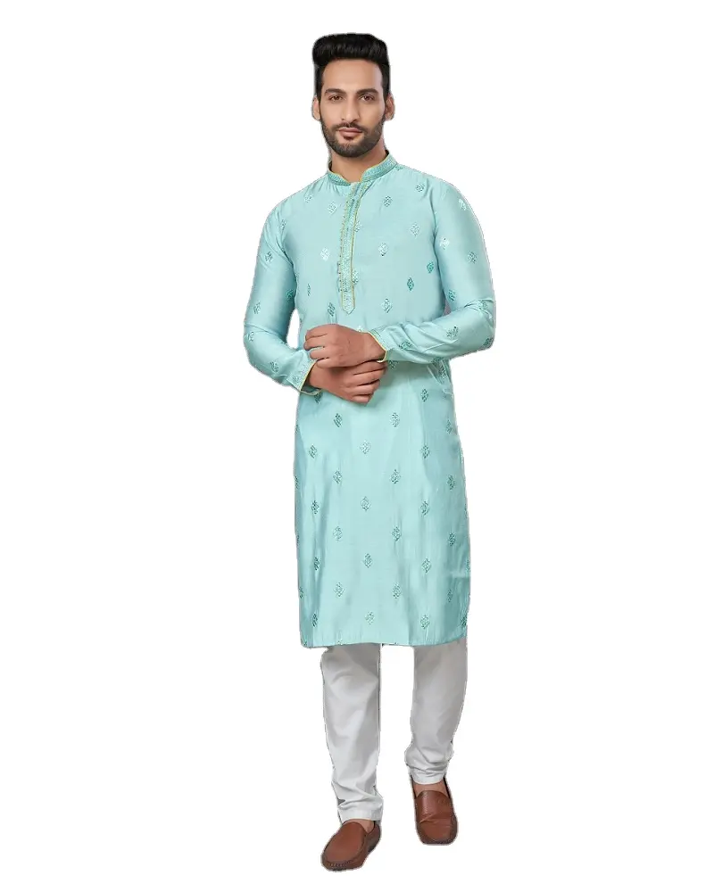 Kurta longo feito de algodão puro inspirado na moda tradicional indiana, roupa tradicional sobre a coleção indiana de pijama e kurta