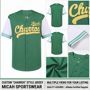 Camiseta de Béisbol Micah Charros Verde y Blanca de Manga Corta con Logotipo Bordado, Cierre de Botones, Unisex para Adultos, Malla Transpirable - Product Image 2