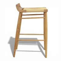 Tabouret de bar scandinave en teck massif avec siège en corde tressée naturelle, dossier bas, chaise de comptoir pour hôtel, café, restaurant