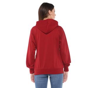 Sudadera con capucha roja para mujer, con cremallera completa, personalizada, de corte regular, con bolsillo, chaqueta informal de invierno, con logotipo personalizado - Product Image 3
