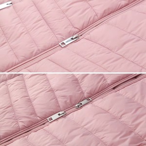 Pink Hooded Puffer <b>Jacket</b> <b>Long</b> Length Zipper Closure Windproof Casual Winter Wear Solid Color Eco-friendly Unisex Finished Front - Product Image 5