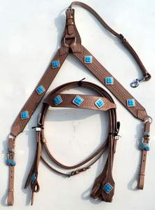 Serre-tête et collier de poitrine en cuir véritable de qualité supérieure nouvellement conçus avec des franges en cuir suédé sculptées à la main - Product Image 6