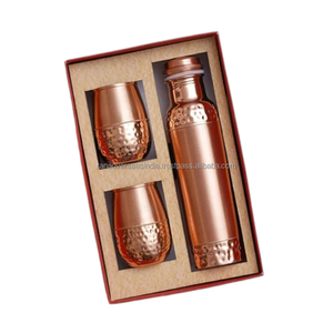 Bouteille d'eau en cuivre pur haut de gamme et ensemble de 2 cadeaux en verre Qualité supérieure Options de couleurs multiples Parfait pour les cadeaux de vacances - Product Image 1