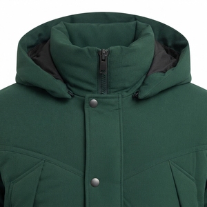 Veste d'hiver matelassée à capuche pour homme, vert uni, coupe-vent, décontractée, col montant, fermeture à boutons - Product Image 5