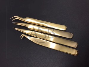 Pince à épiler individuelle en acier inoxydable plaqué or 24 carats pour extensions de cils, pointe volumisante, marque privée - Product Image 6