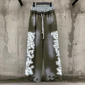 Custom Men’s <b>stacked</b> <b>jogger</b> sweatpants with printed design sun-faded effect double waist acid wash distressed Trouser Streetwear - Product Image 3