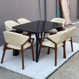 Modern Rectangle Dining <b>Table</b> With <b>Wood</b> Legs And Marble <b>Top</b> For Home Apartment Furniture 6 Seating Capacity Stable Design - Product Image 2