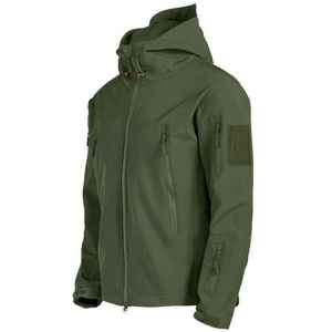 <b>Men's</b> Olive <b>Green</b> Hooded Fleece <b>Jacket</b> <b>Waterproof</b> Windproof Zipper Closure Formal Outdoor Wear Winter Regular Fit Stand Collar - Product Image 4